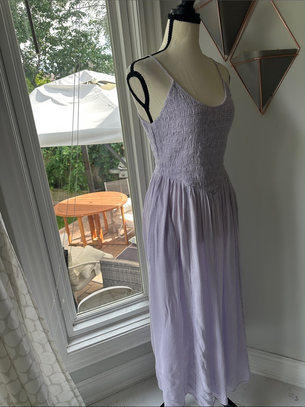AERIE Lavender White Gingham Smocked Maxi Dress Cottagecore Dropped Waist Small - Picture 5 of 13